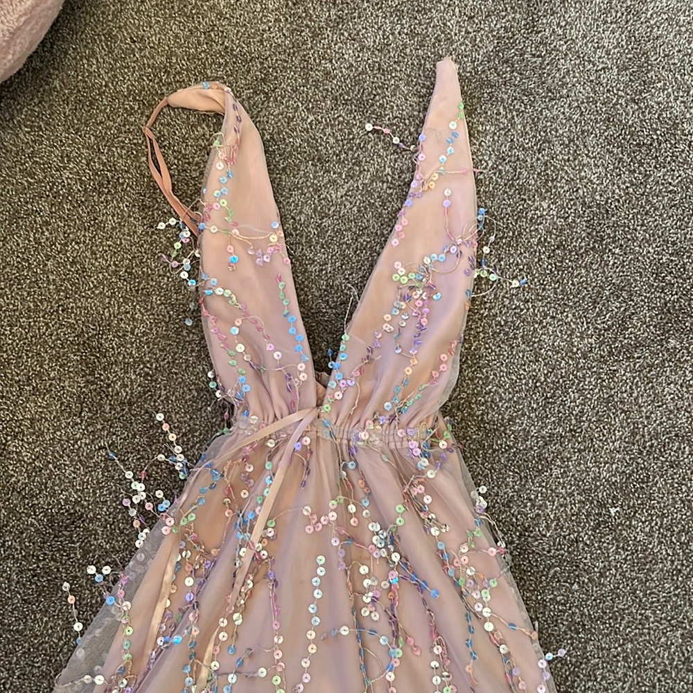 Hello Molly party dress size M blush color with multi colored fringe